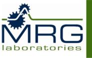 MRG Laboratories logo. The colors are blue and green