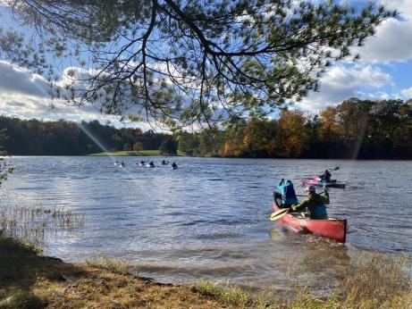 Students canoeing on Lake Perez at Stone Valley