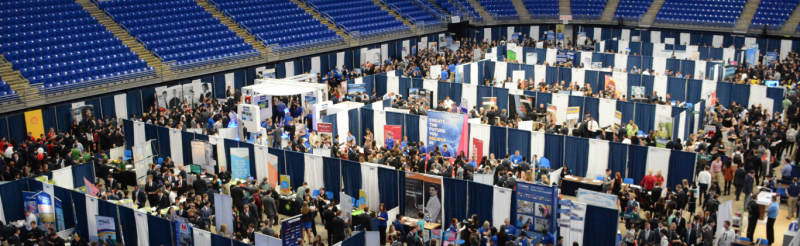 The Bryce Jordan Center filled with employer booths at Fall Career Days.