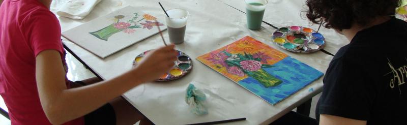 Children painting at art camp