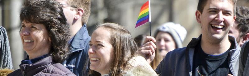 Staff and students at a coming out day rally