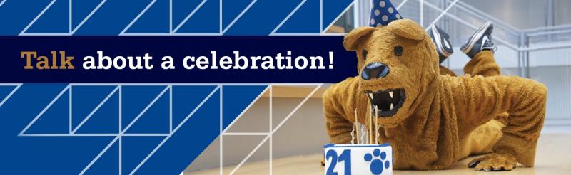 Nittany Lion blowing out birthday candles