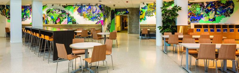 dining area in the HUB with artwork in the background