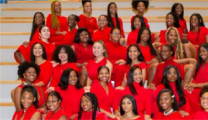 Delta Sigma Theta sisters pose on campus