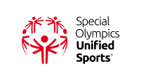 Red Special Olympics logo with black text saying Special Olympics Unified Sports